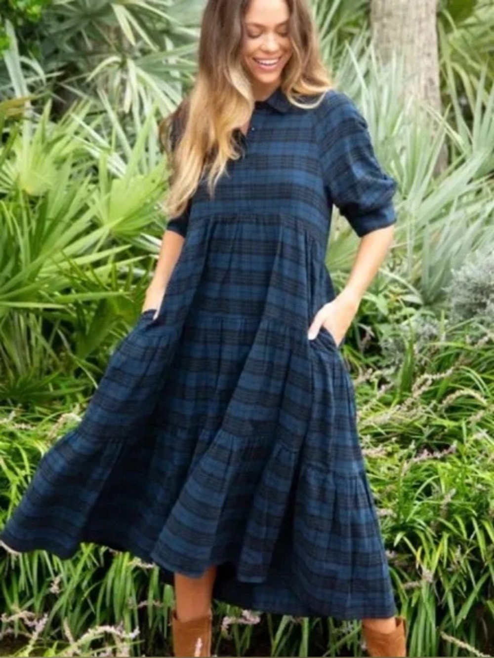 Natural Life Rebecca Plaid Flannel Midi Dress